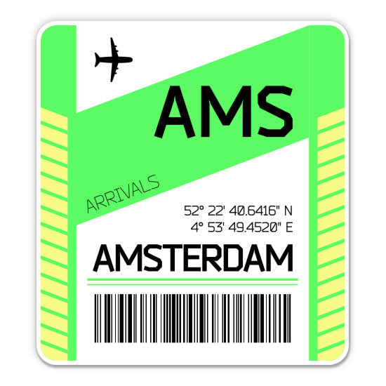 Amsterdam Airport Code AMS Luggage Tag Style Sticker