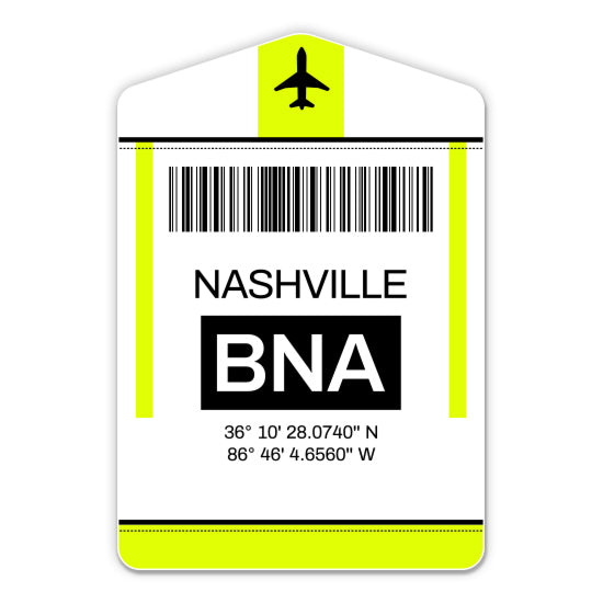 Nashville Airport Code BNA Luggage Tag Style Sticker