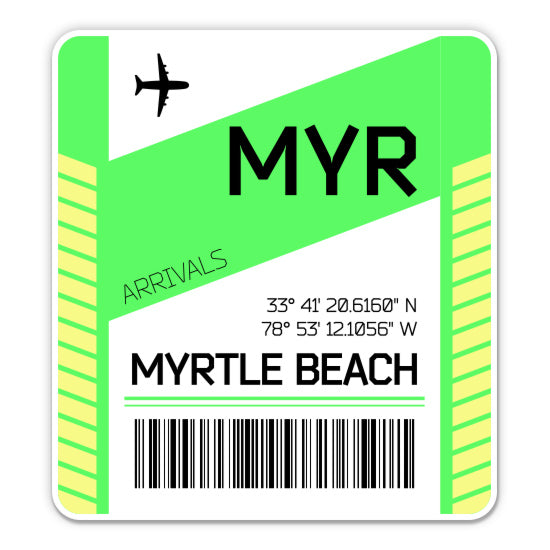 Myrtle Beach Airport Code MYR Luggage Tag Style Sticker