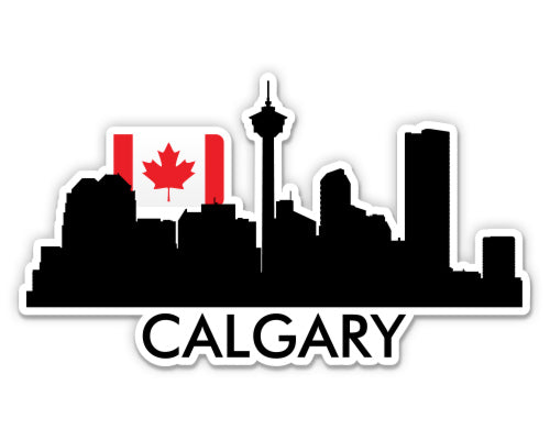 Calgary Canada Skyline with Canadian Flag Sticker