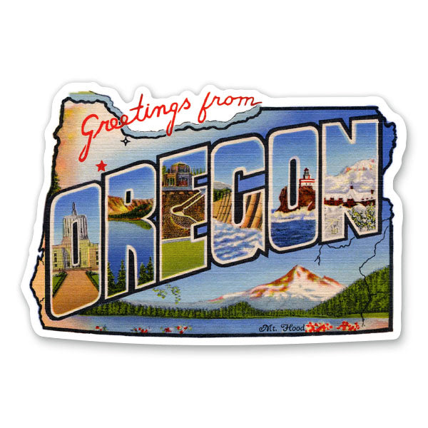 Greetings from Oregon State Shape Sticker