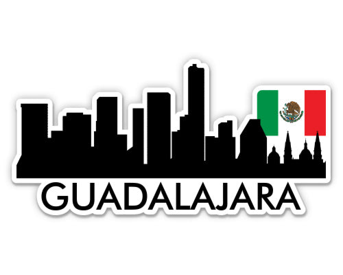 Guadalajara Mexico Skyline with Mexican Flag Sticker