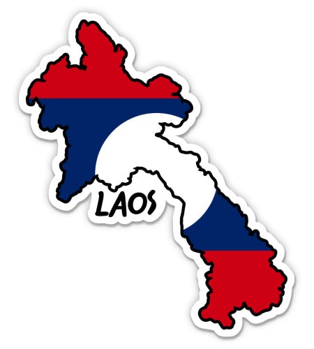 Laos Map with Flag Sticker