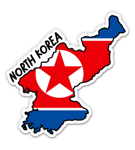 North Korea Map with Flag Sticker