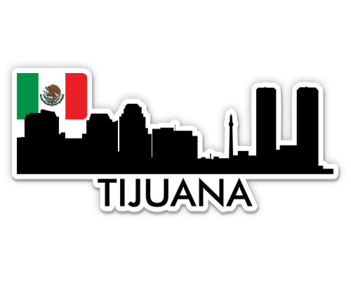 Tijuana Mexico Skyline with Mexican Flag Sticker
