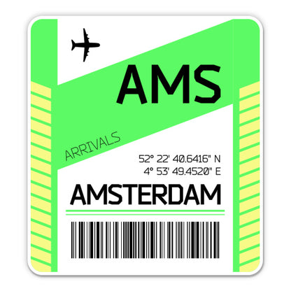 Amsterdam Airport Code AMS Luggage Tag Style Sticker