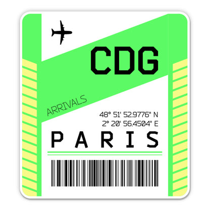 Paris Airport Code CDG Luggage Tag Style Sticker