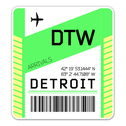 Detroit Airport Code DTW Luggage Tag Style Sticker