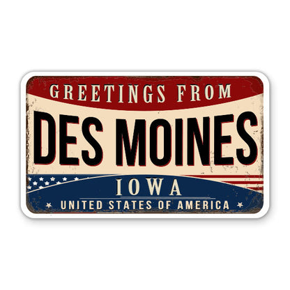 Greetings From Des Moines Iowa Sticker