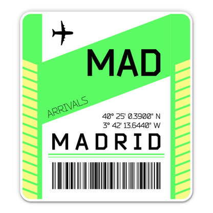 Madrid Airport Code MAD Luggage Tag Style Sticker