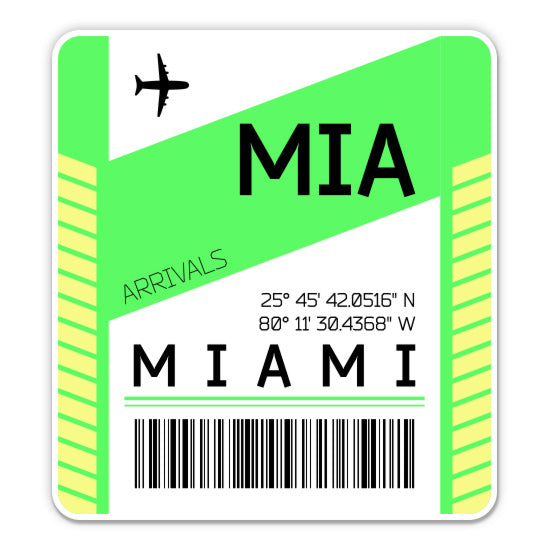 Miami Airport Code MIA Luggage Tag Style Sticker
