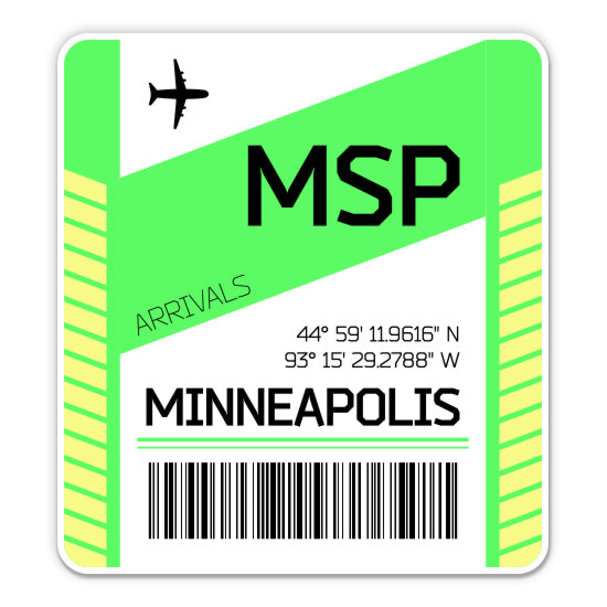 Minneapolis Airport Code MSP Luggage Tag Style Sticker