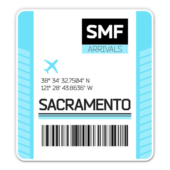 Sacramento Airport Code SMF Luggage Tag Style Sticker