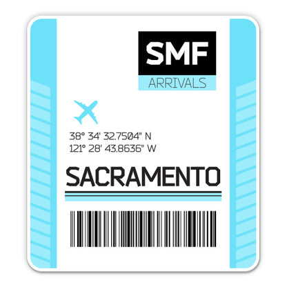Sacramento Airport Code SMF Luggage Tag Style Sticker