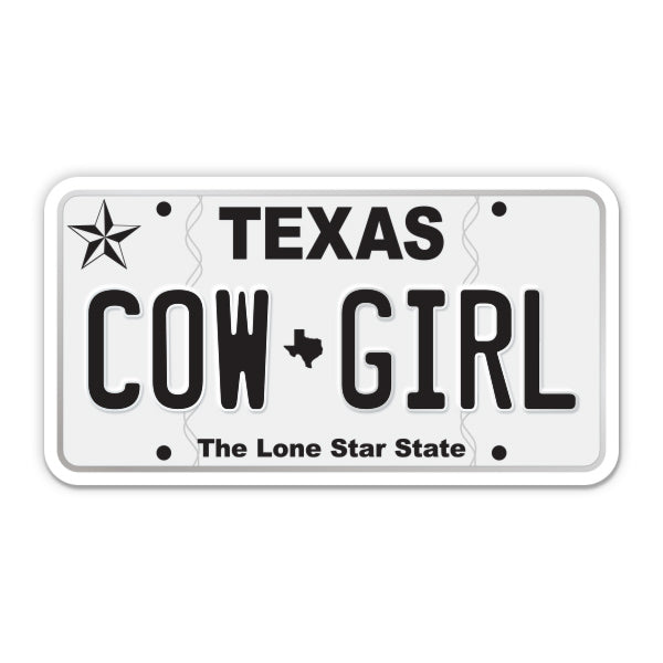 Cowgirl Texas License Plate Style Sticker