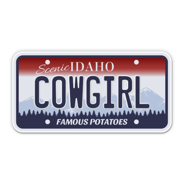Cowgirl Idaho License Plate Style Sticker