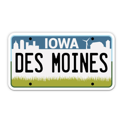 Des Moines Iowa License Plate Style Sticker