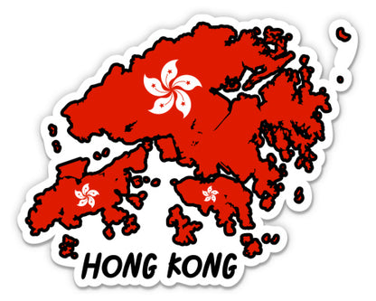 Hong Kong Map with Flag Sticker