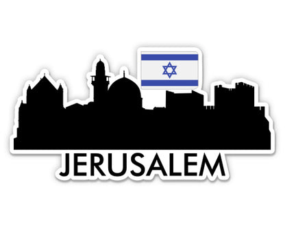 Jerusalem Israel Skyline with Israeli Flag Sticker