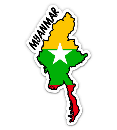 Myanmar Map with Flag Sticker