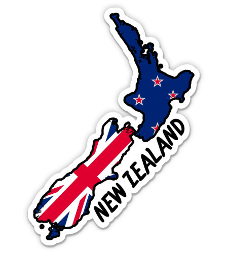 New Zealand Map with Flag Sticker