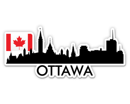 Ottawa Canada Skyline with Canadian Flag Sticker