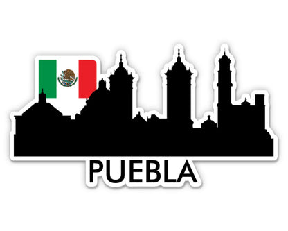 Puebla Mexico Skyline with Mexican Flag Sticker